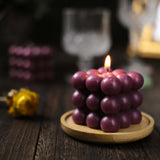 Burgundy Bubble Cube Long Burning Paraffin Wax Candle Set, Unscented Decorative Pillar Candle Gift