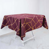 54"x54" Burgundy Polyester Square Tablecloth With Gold Foil Geometric Pattern