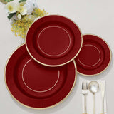 25 Pack | 8inch Burgundy Sunray Gold Rimmed Dessert Appetizer Paper Plates, Disposable