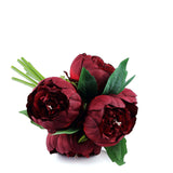 5 Flower Head Burgundy Peony Bouquet | Artificial Silk Peonies Spray