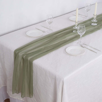 Premium Chiffon 6ft Table Runner Dusty Sage Green - Flowy & Lightweight Table Decor