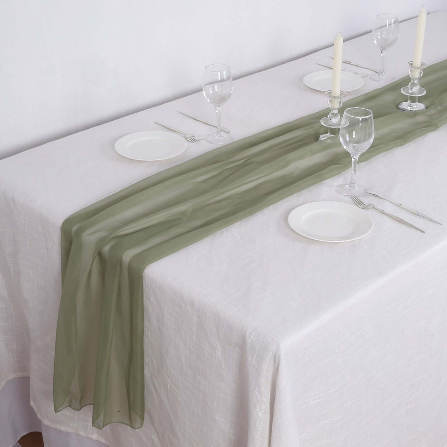 6ft Eucalyptus Sage Green Premium Chiffon Table Runner