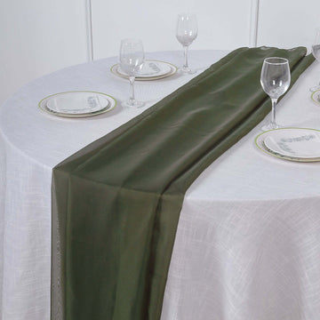 Premium Chiffon 6ft Table Runner Olive Green - Flowy & Lightweight Table Decor