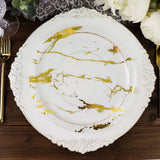 10 Pack | 10Inch Gold and Clear Marble Print Plastic Dinner Party Plates, Disposable Plates