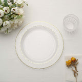 10 Pack | 10inch Clear Hammered Design Plastic Dinner Plates With Gold Rim