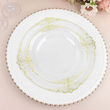 10 Pack | 10inch Clear Gold Leaf Embossed Baroque Plastic Dinner Plates