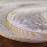 10 Pack | Clear Hammered 7inch Round Plastic Dessert Appetizer Plates With Gold Rim