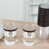 25 Pack Clear Crystal Plastic Tumbler Glasses with Black Rim, 10oz Disposable Drink Glasses