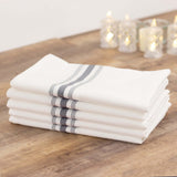 10 Pack White Spun Polyester Cloth Napkins with Gray Reverse Stripes