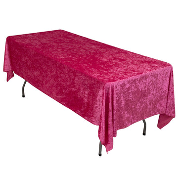 Premium Crushed Velvet 60"x102" Rectangle Tablecloth Fuchsia - Reusable Soft Table Cover