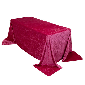 Premium Crushed Velvet 90"x132" Rectangle Tablecloth Fuchsia - Reusable Soft & Seamless Table Cover