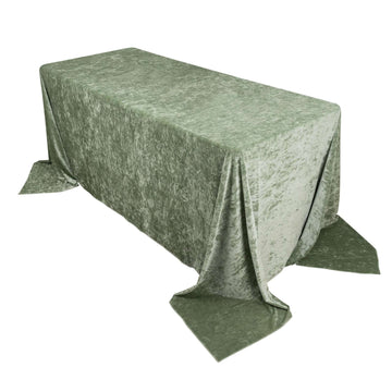 Premium Crushed Velvet 90"x132" Rectangle Tablecloth Sage Green - Reusable Soft & Seamless Table Cover