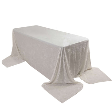 Premium Crushed Velvet 90"x156" Rectangle Tablecloth White - Reusable Soft & Sophisticated Seamless Table Cover