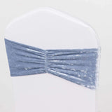 5 Pack Dusty Blue Premium Crushed Velvet Ruffle Chair Sash Bands, Decorative Wedding Chair