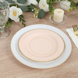 25-Pack Paper 8inch Round Dessert Plates in Blush Sunray Design with Gold Rim - Disposable