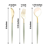 24 Pack Metallic Gold With Sage Green Silverware Set, 8inch Modern Premium Plastic Utensil