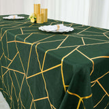 90inch x 156inch Hunter Emerald Green Rectangle Polyester Tablecloth Gold Foil Geometric Pattern