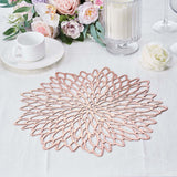 6 Pack Rose Gold Metallic Vinyl Placemats, Floral Non-Slip Round Dining Table Mats 15"