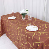 Terracotta (Rust) Seamless Rectangle Polyester Tablecloth Gold Foil Geometric Pattern 90x132inch