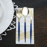 24 Pack | Metallic Gold Modern Silverware Set, Premium Plastic Cutlery Set With Royal Blue Handle