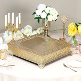 22inch Square Gold Embossed Cake Pedestal, Metal Cake Stand Cake Riser