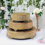 22inch Round Gold Embossed Cake Stand Riser, Matte Metal Cake Pedestal