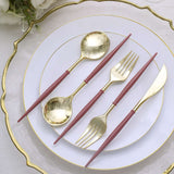 24 Pack | 8inch Metallic Gold With Cinnamon Rose Plastic Utensil Set
