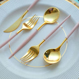 Metallic Gold Modern Silverware Set, Premium Plastic Cutlery Set With Rose Gold Handle - 8Inch