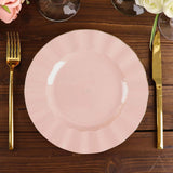 9inch Blush / Rose Gold Disposable Dinner Plates with Gold Ruffled Rim, Plastic Dinnerware