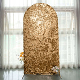 7ft Sparkly Gold Double Sided Big Payette Sequin Chiara Backdrop Stand Cover For Fitted Round Top