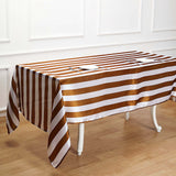 60"x102" Gold White Stripe Satin Rectangle Tablecloth