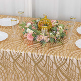 90x156inch Gold Wave Mesh Rectangular Tablecloth With Embroidered Sequins