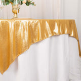 72x72inch Gold Shimmer Sequin Dots Square Polyester Table Overlay