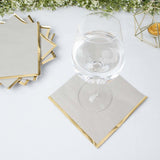 50 Pack | 2 Ply Soft Gray With Gold Foil Edge Dinner Paper Napkins