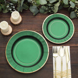 25 Pack | 10inch Hunter Emerald Green Sunray Gold Rimmed Serving Dinner Paper Plates