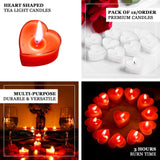 12 Pack | Mini Red Heart Shaped Tealight Candles, Valentines Decor