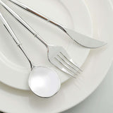 24 Pack | Silver 8inch Modern Flatware Set, Heavy Duty Plastic Silverware, Disposable Cutlery