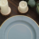 25 Pack | 10inch Dusty Blue Gold Rim Sunray Disposable Dinner Plates