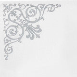 20 Pack White Linen-Feel Beverage Napkins with Silver Fleur Vintage Print#whtbkgd