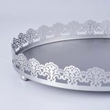 12inch Silver Premium Metal Decorative Vanity Serving Tray, Round With Embellished Rims