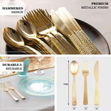 24 Pack | 7inch Hammered Design Gold Heavy Duty Plastic Silverware Set