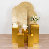 Set of 5 Gold Metallic Spandex Rectangular Pedestal Pillar Prop Covers