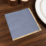 50 Pack Soft Dusty Blue 2 Ply Disposable Cocktail Napkins with Gold Foil Edge, Disposable Paper