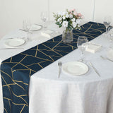 9ft Navy Blue With Gold Foil Geometric Pattern Table Runner