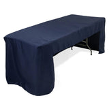 Fitted Polyester 96x30inch Rectangle Tablecloth Navy Blue with Open Back Design#whtbkgd