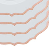 10inch White Plastic Dinner Plates Disposable Tableware Round With Rose Gold/Blush Scalloped Rim