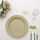 25 Pack | 10inch Khaki Gold Rim Sunray Disposable Dinner Plates