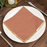 50 Pack | 2 Ply Soft Terracotta With Gold Foil Edge Dinner Paper Napkins