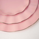 9inch Dusty Rose Heavy Duty Disposable Dinner Plates Gold Ruffled Rim, Plastic Dinnerware