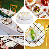 10 Pack | White/Gold 10inch Plastic Square Geometric Dinner Plates